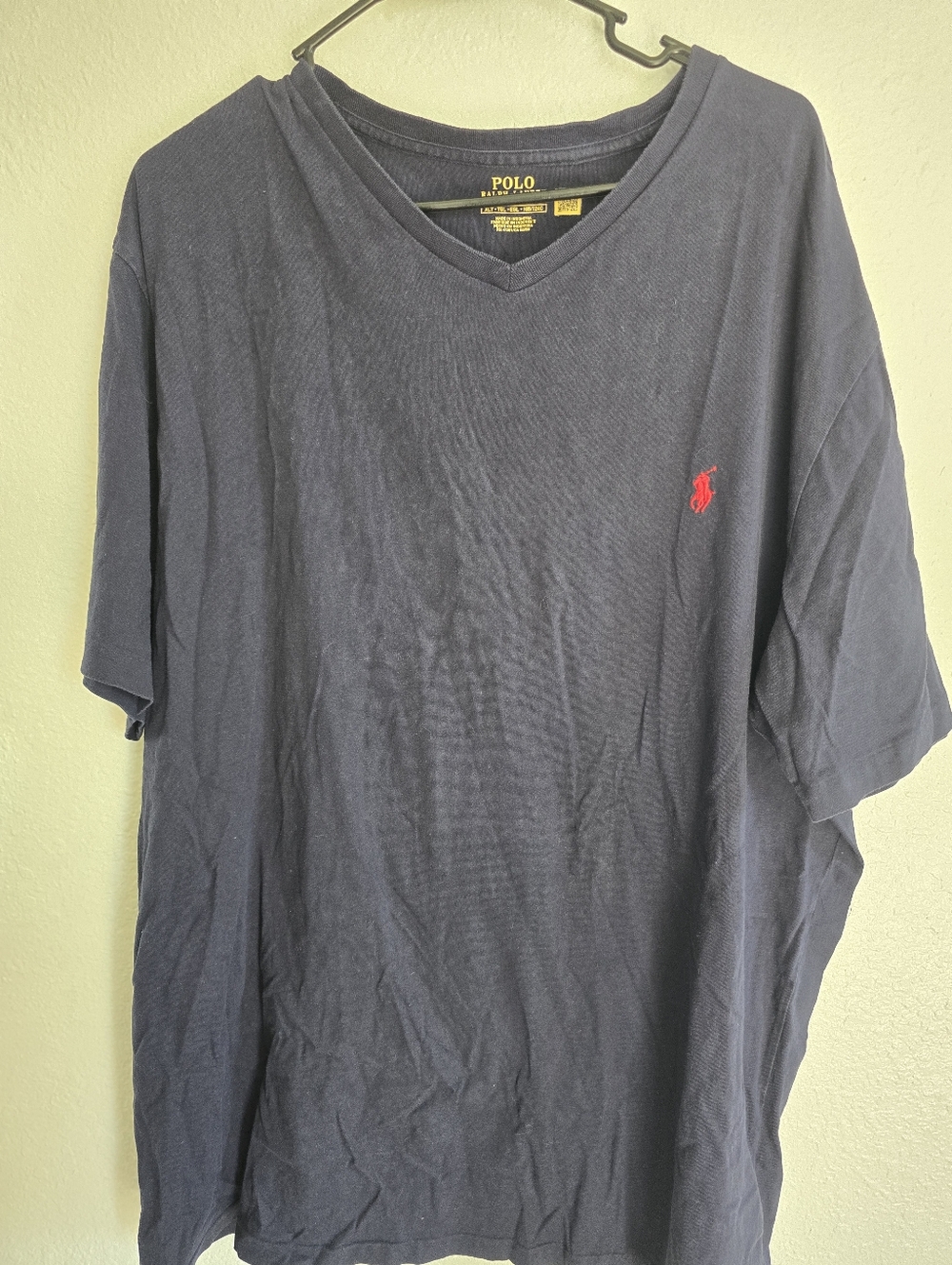 Polo by Ralph Lauren Navy V-Neck Tee with Red Pony Mens sz XLT